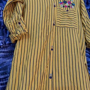 Yellow Straight Striped Kurti