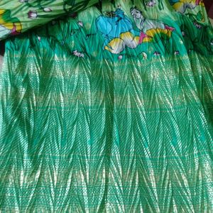 New Green Crush Pichwai Print Saree