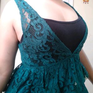 Imported Vintage Green Plunge Neck Top