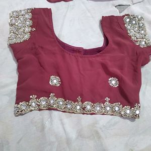 Beautiful Handwork Mehroon Saree🇶🇦with Blouse