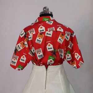 Bright Red Funky Print Vintage Shirt