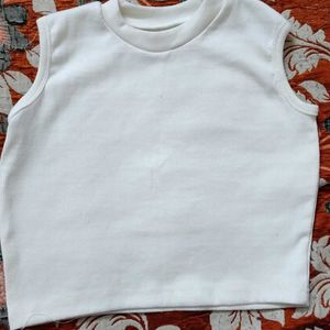 Women High Neck Top Cotton Blend White