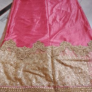 Heavy Work Pink Colour Saree,..With Paticot And  B