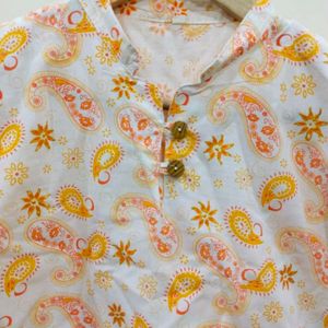 White Printed Straight Kurta For Women Size 40