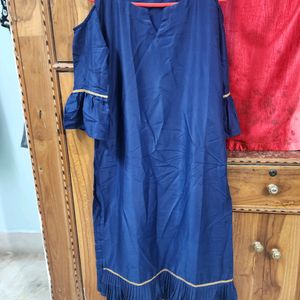 Cold Shoulder Navy Blue Kurta Sharara Set