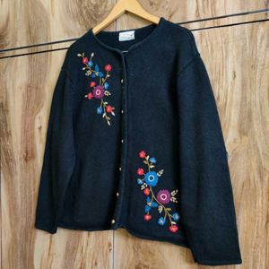 Black Embroidery Design Cardigan Size-46