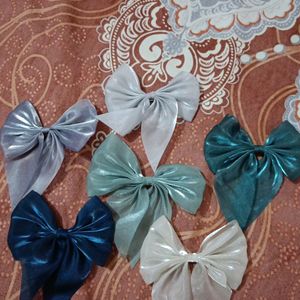 6 Peace Shine Satin Clothe Hair Bow Clips Set