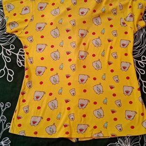 Yellow Printed Night Shirt