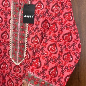 Red Floral Cotton Kurta For Women