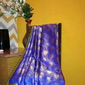 Royal Blue Art Silk + Attached Blouse