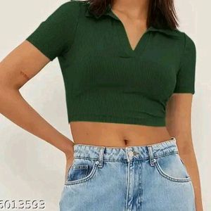 Beautiful Dark Green Crop Collar Top...