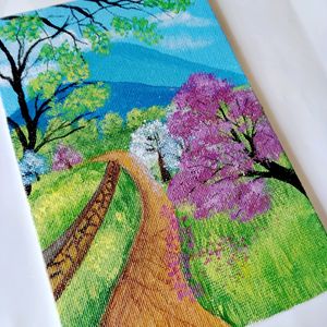 Spring Trees Acrylic Canvas Board (HANDMADE)