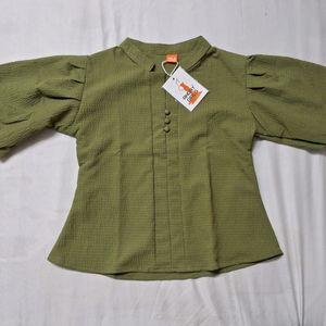 OLIVE BALLOON SLEEVE TOP