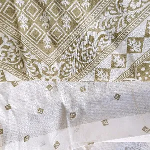 White Saree With Green Print