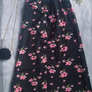 Purys Black Floral Slit-cut Skirt