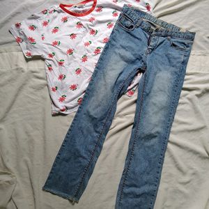 Stretchable Jeans And Daisy Tee Combo