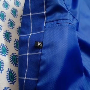 Men Partywear Checked Viscose Rayon Blue Blazer