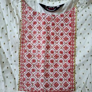 White Embroidered Polka Dot Anarkali Kurti