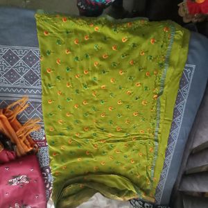 Pure Crepe Tota Green Colour Embroidery Saree