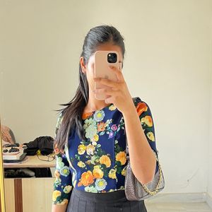 Navy Blue Floral Top