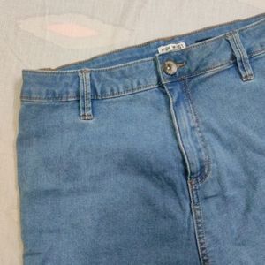 High Waisted Blue Shorts Mini Length