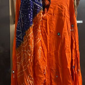 Orange And Blue Colour Navratri Lehenga Choli