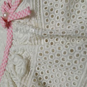 White Pink Chiken Frock