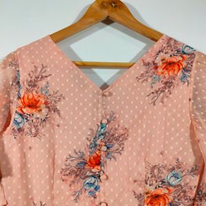 Peach Printed Casual Dresses (Women's)