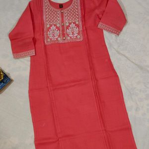 Beautiful Orange Colour Embroidered Kurti