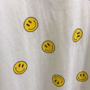 Smiley White With Mustard Yellow Ringer T-shirt