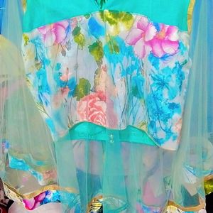 Girls Afgani Bottom Wear With Top Cyan Colour