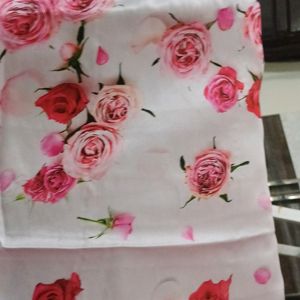 White Pink  Silk Saree. With Flower