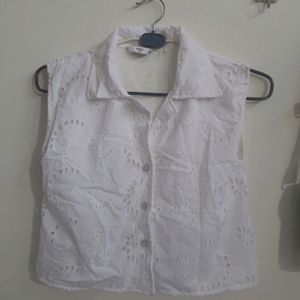 White Polo Collar Top