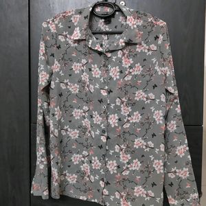 Grey floral Crepe Shirt