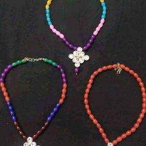 Combo Of 3 Multi Moti Shine Kundan Necklace