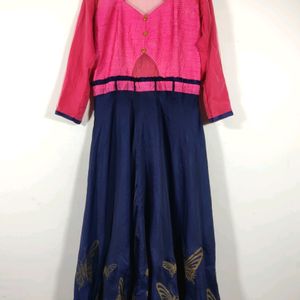Pink & Navy Blue Embellished Kurta (Women's)