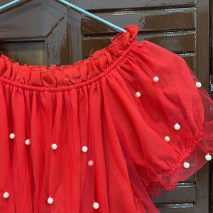 Off Shoulder Red Cute Top