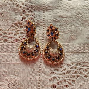 Blue And Golden Traditional Drop Earrings (Women)