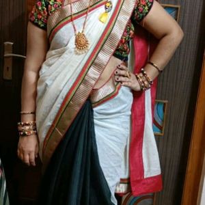 Black And White Designer Blouse Saree