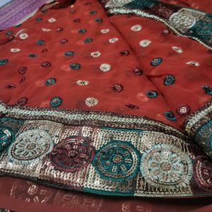 Beautiful Chamki Work Saree Heavy