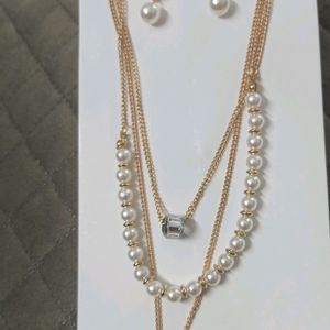 Korean  3 Layer Necklace+ Earrings
