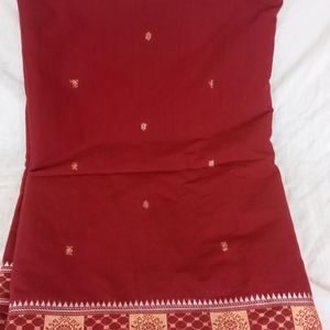 Women Beautiful Maroon Cotton Saree