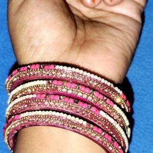 Pink & White 4 Piece Set Bangles With Box