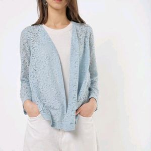 Light Blue Lace Front-Open Shrug