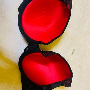 Red and Black Net Push-up Bra