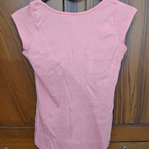 Coral Pink Fitted Top With Square Neck