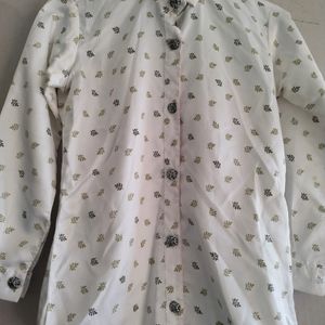 White Casual Shirt With Black Button