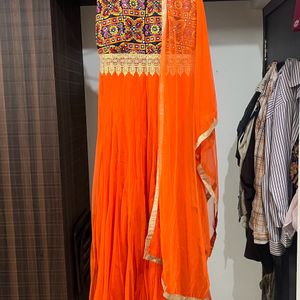 Orange Traditional Gown With Dupatta