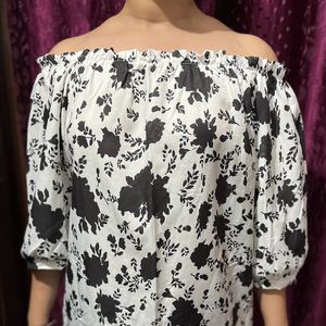 Black and White Off Shoulder Printed Top