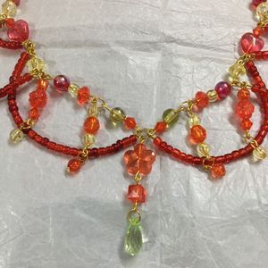 Fairy Red & Green Beaded Loop Necklace